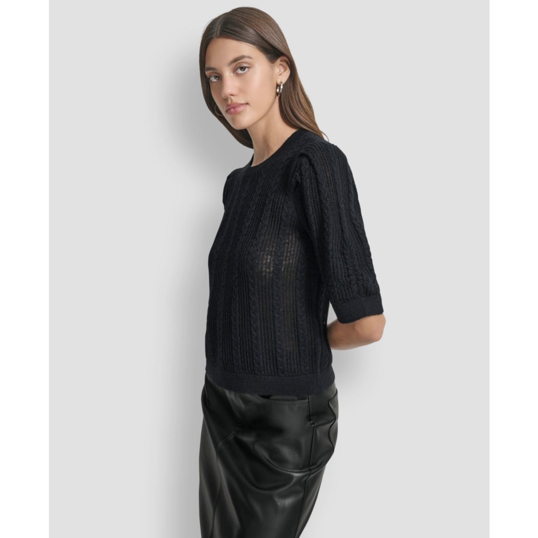 Dkny Jeans Women's Mixed Stitch Puff-Sleeve Sweater