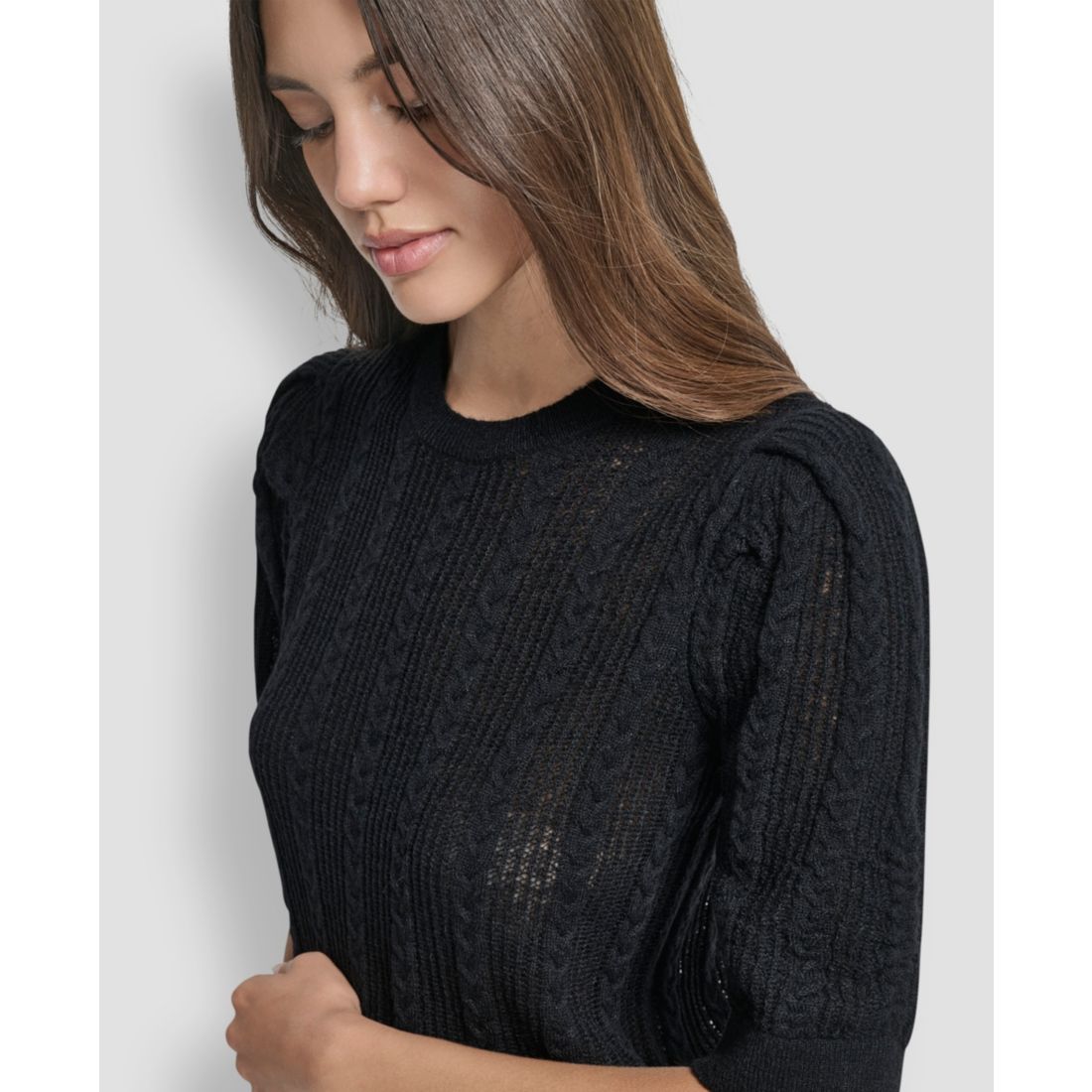 Dkny Jeans Women's Mixed Stitch Puff-Sleeve Sweater