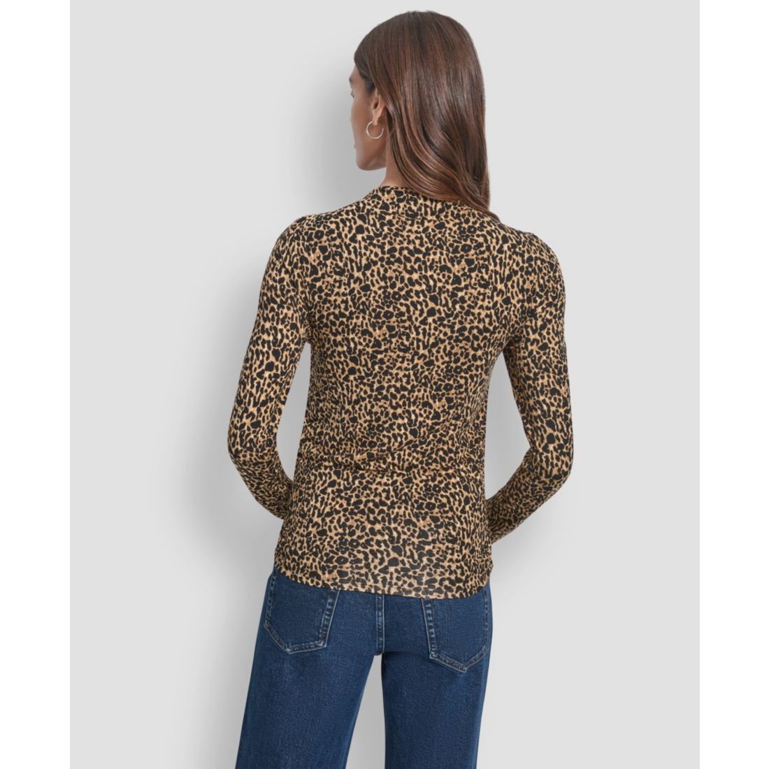 Dkny Jeans Women's Side Ruched High Neck Long Sleeve Top With Rhinestud Logo