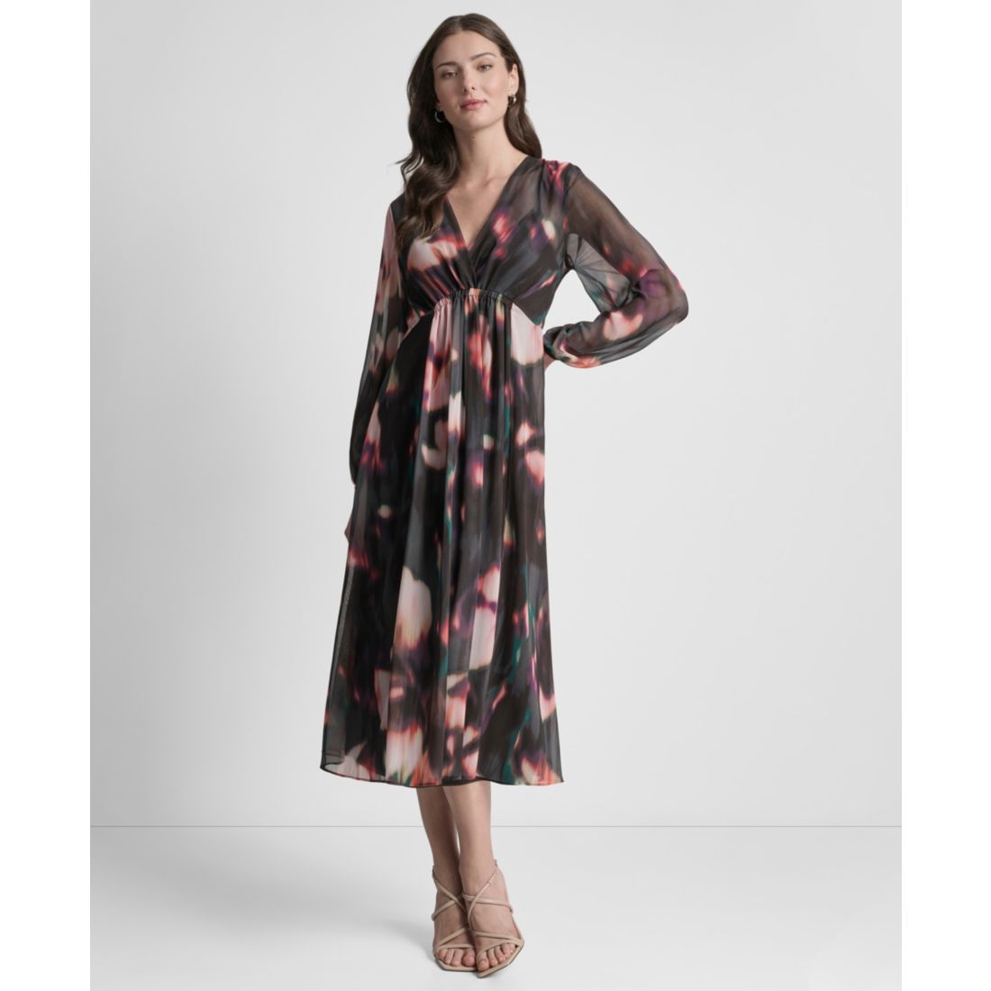 Dkny Women's Long Sleeve Empire Waist Midi Dress