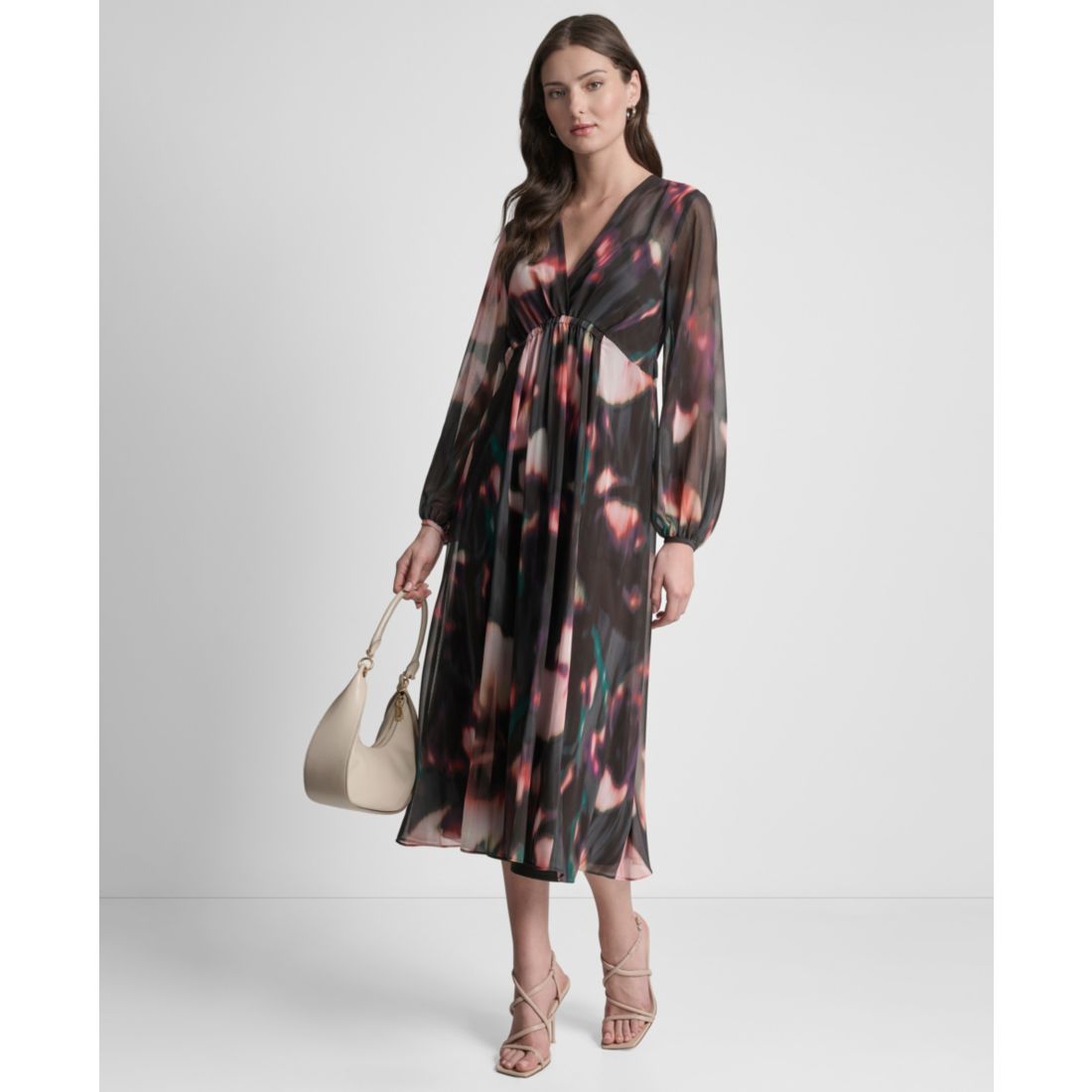 Dkny Women's Long Sleeve Empire Waist Midi Dress
