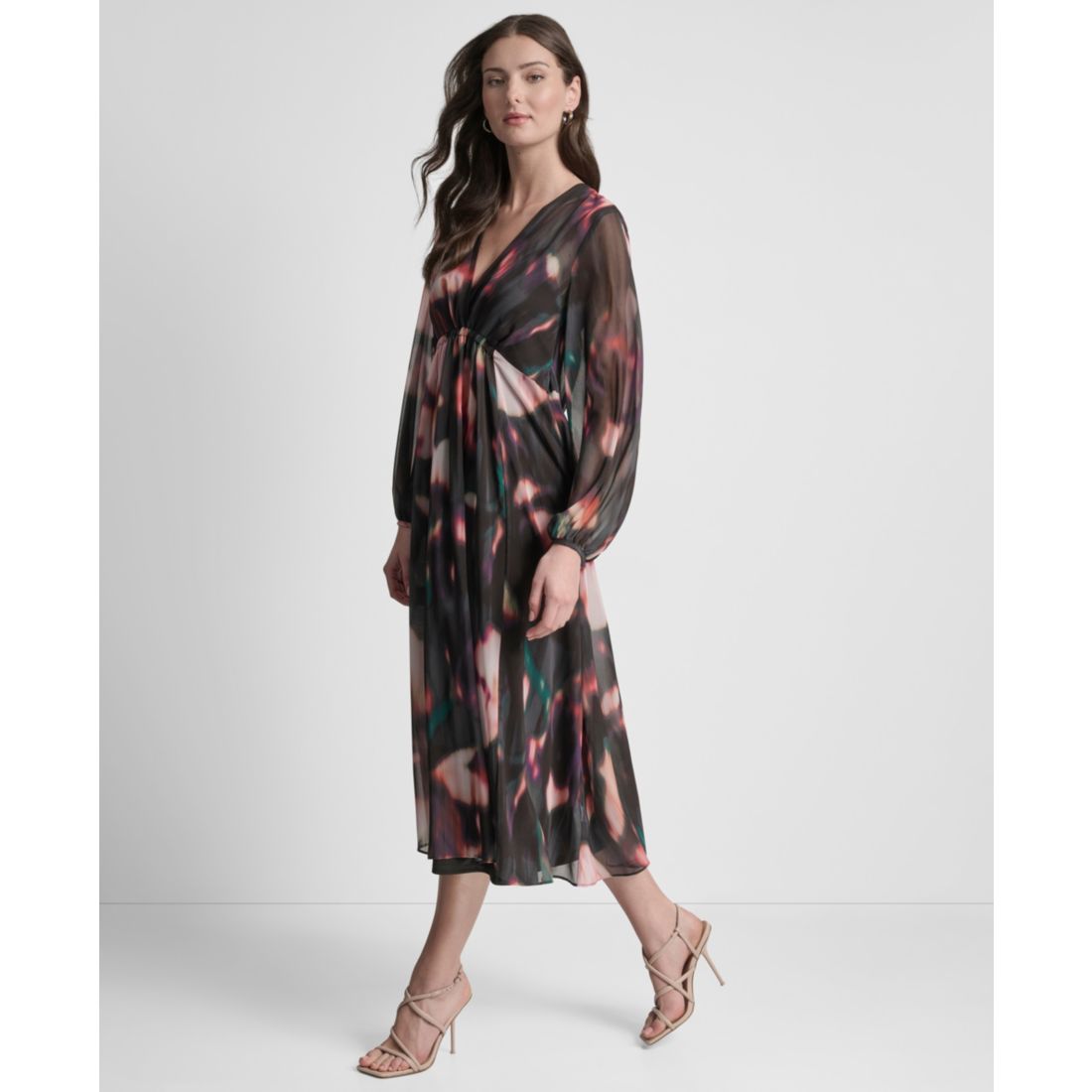 Dkny Women's Long Sleeve Empire Waist Midi Dress