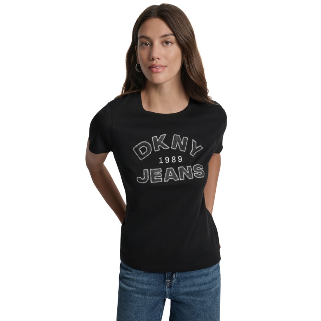 Dkny Jeans Women's Whipstitch Trim Logo Crewneck T-Shirt