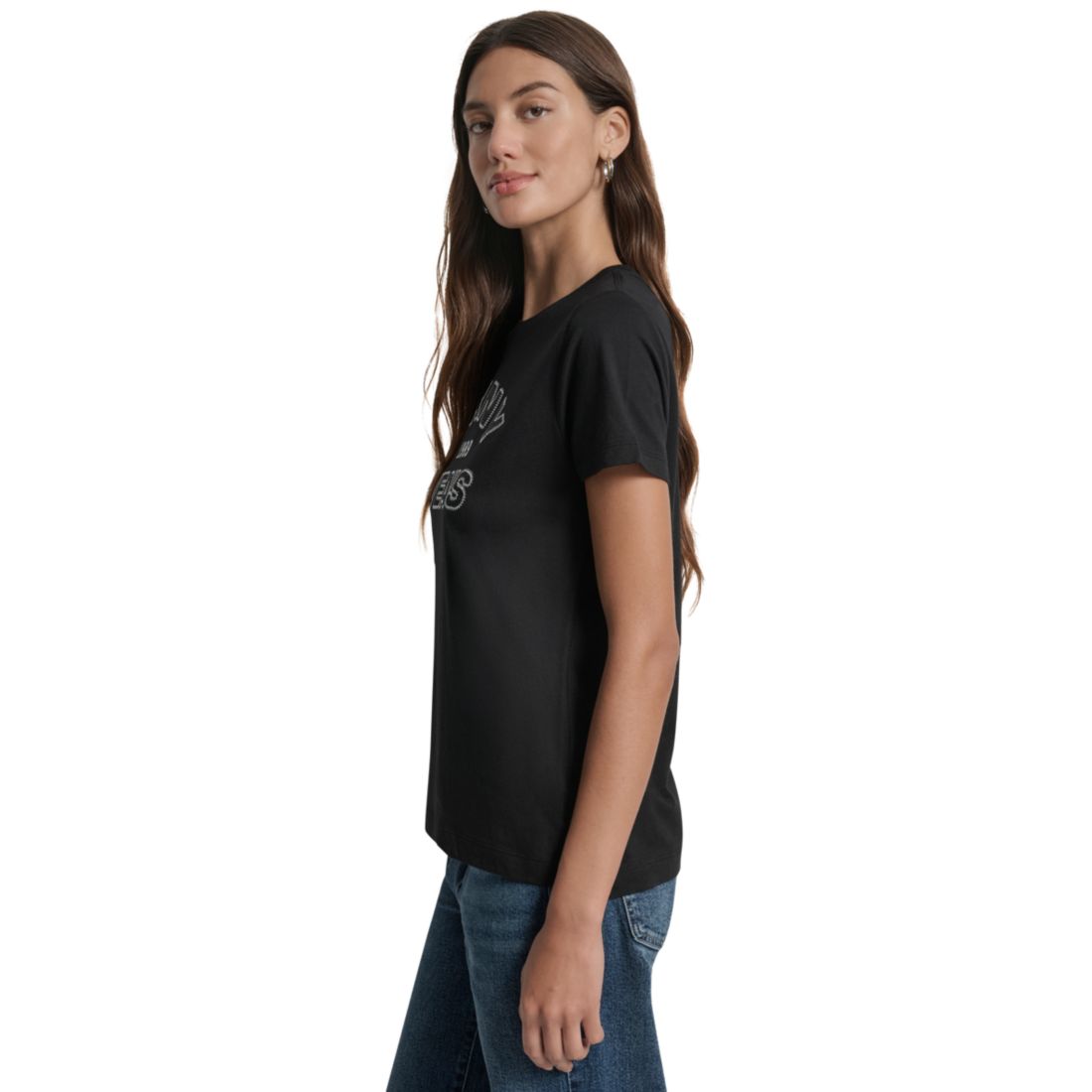 Dkny Jeans Women's Whipstitch Trim Logo Crewneck T-Shirt