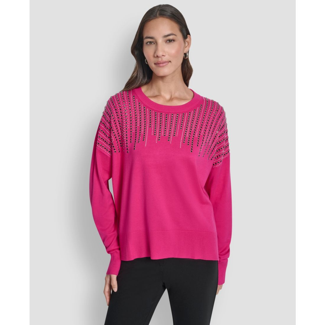 Dkny Women's Hotfix Fringe Long Sleeve Sweater