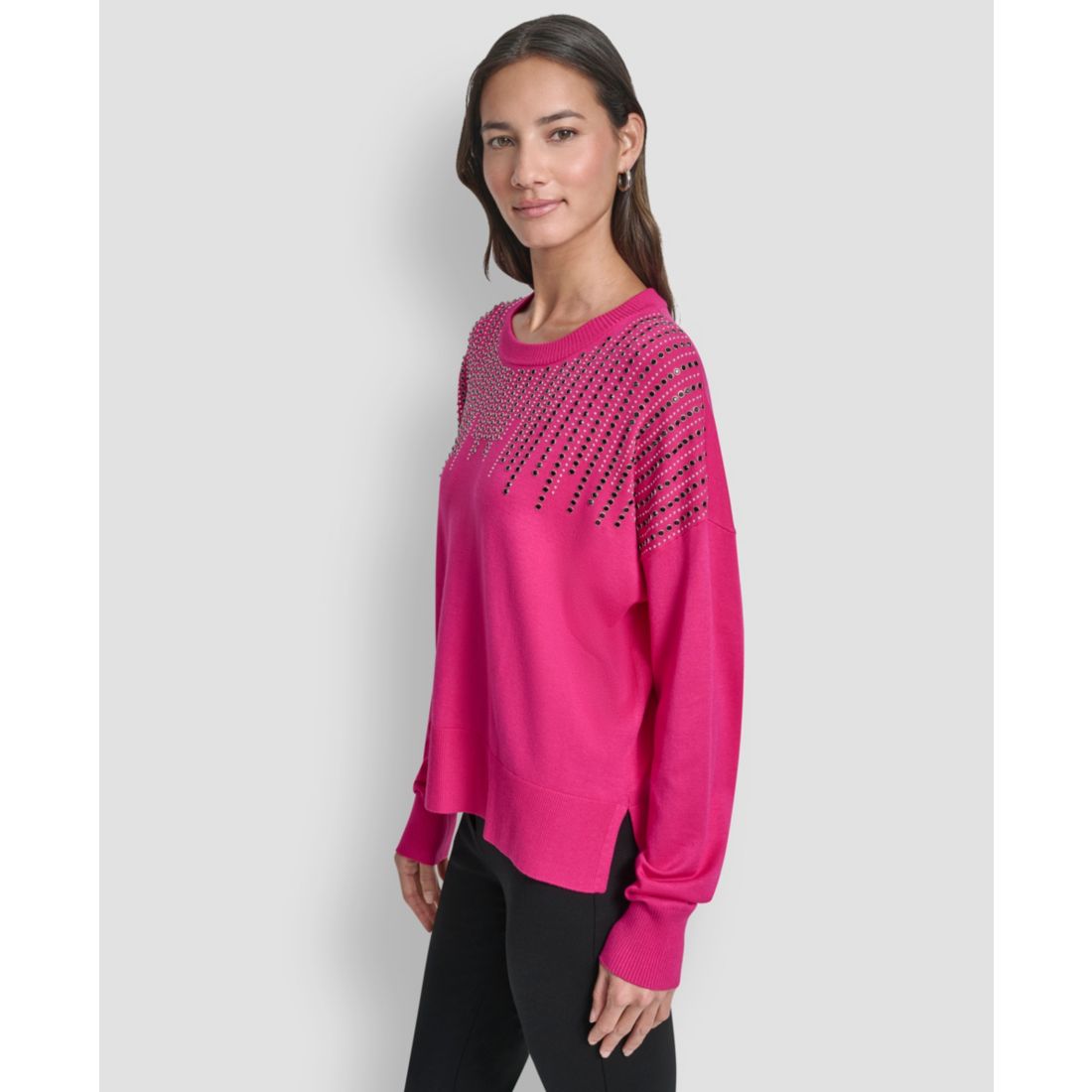 Dkny Women's Hotfix Fringe Long Sleeve Sweater