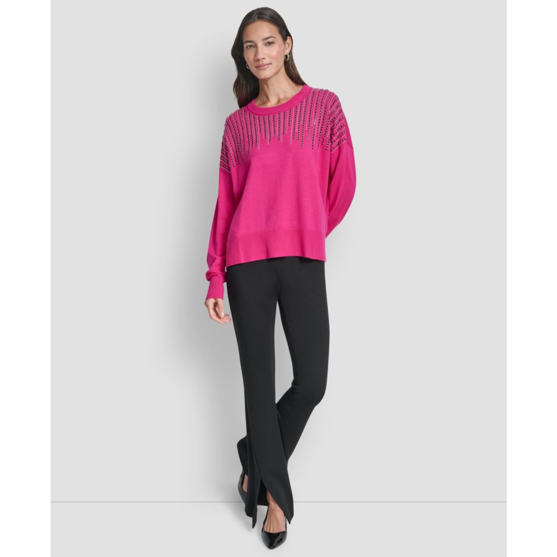 Dkny Women's Hotfix Fringe Long Sleeve Sweater