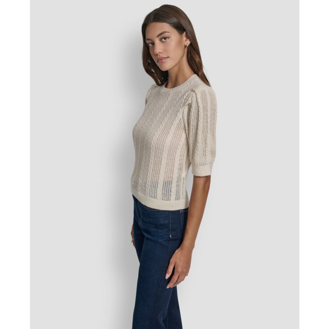 Dkny Jeans Women's Mixed Stitch Puff-Sleeve Sweater