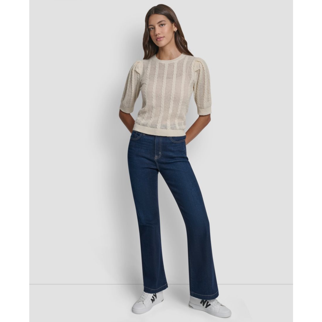 Dkny Jeans Women's Mixed Stitch Puff-Sleeve Sweater