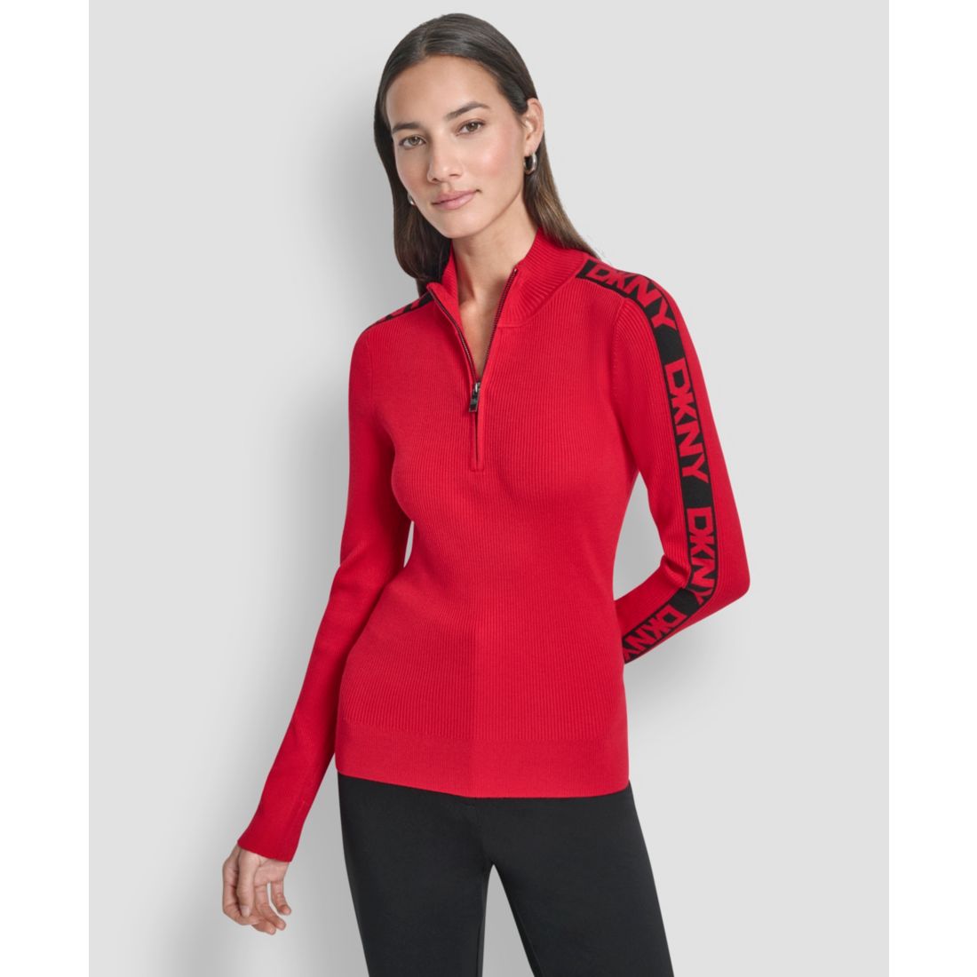 Dkny Women's Quarter Zip Mock Neck Sweater