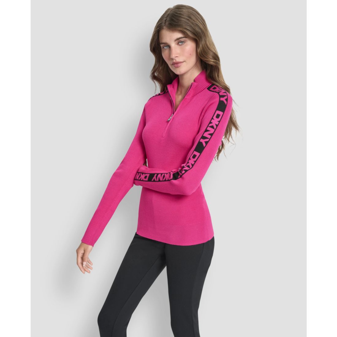 Dkny Women's Quarter Zip Mock Neck Sweater