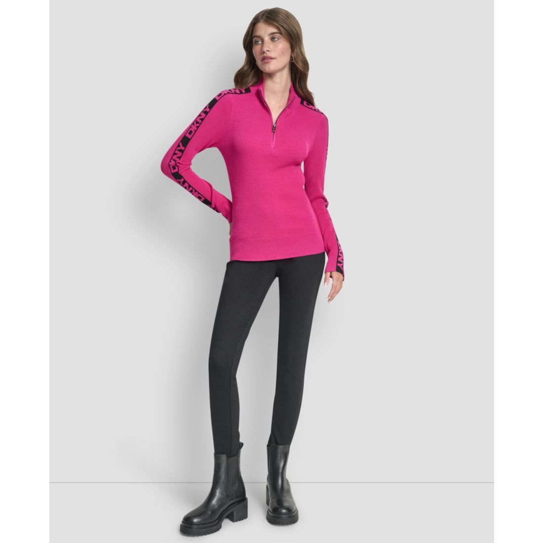 Dkny Women's Quarter Zip Mock Neck Sweater