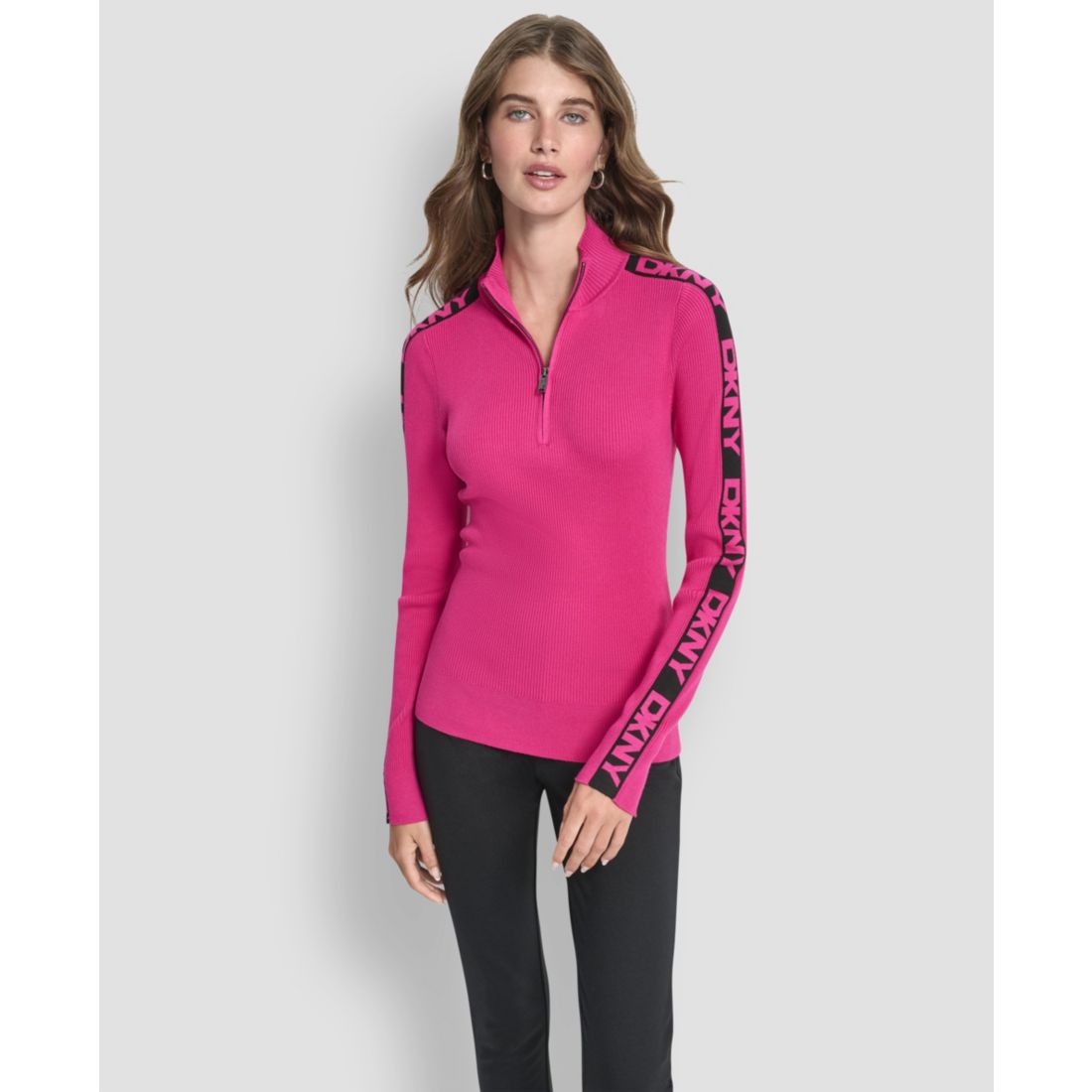 Dkny Women's Quarter Zip Mock Neck Sweater