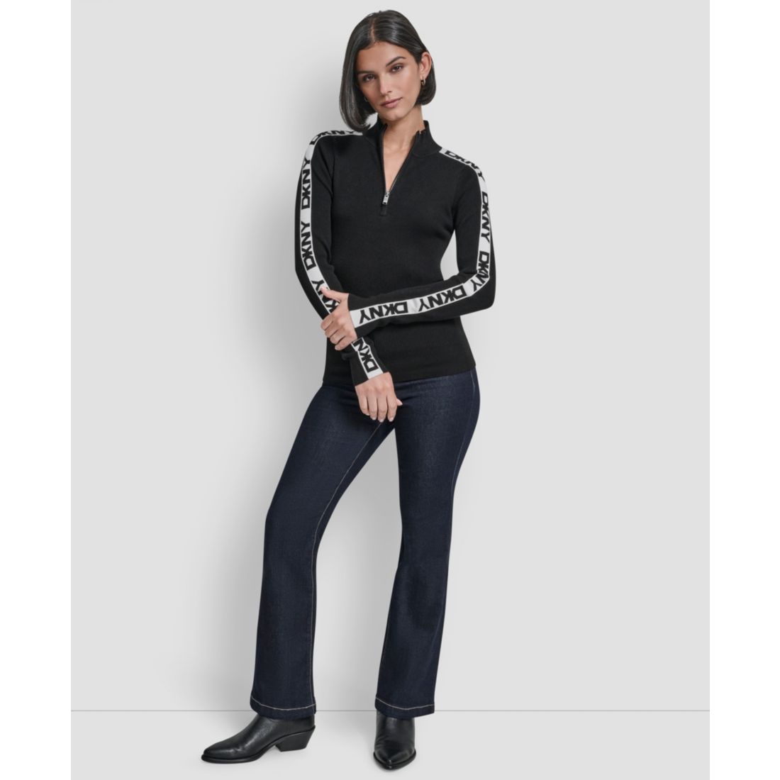 Dkny Women's Quarter Zip Mock Neck Sweater
