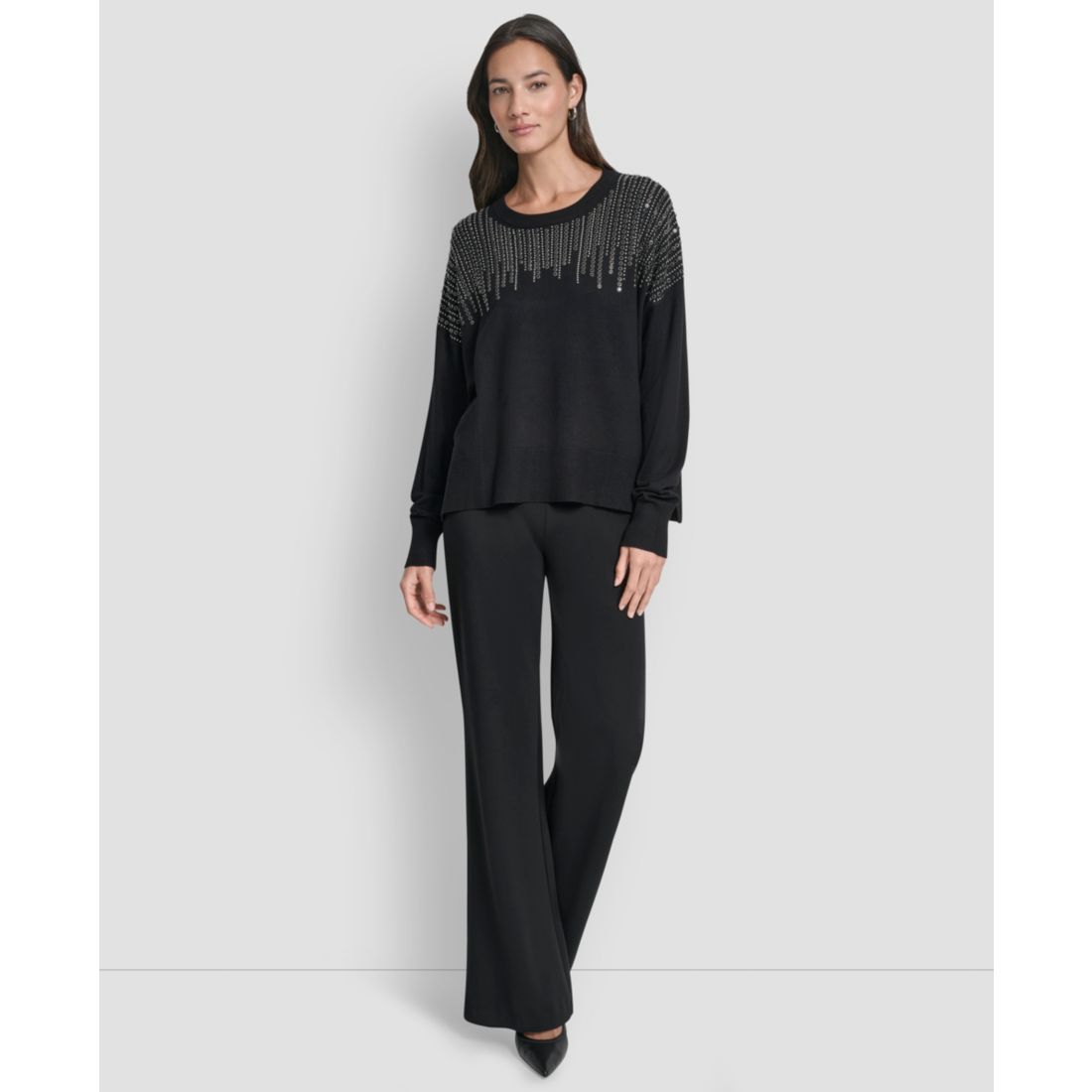 Dkny Women's Hotfix Fringe Long Sleeve Sweater