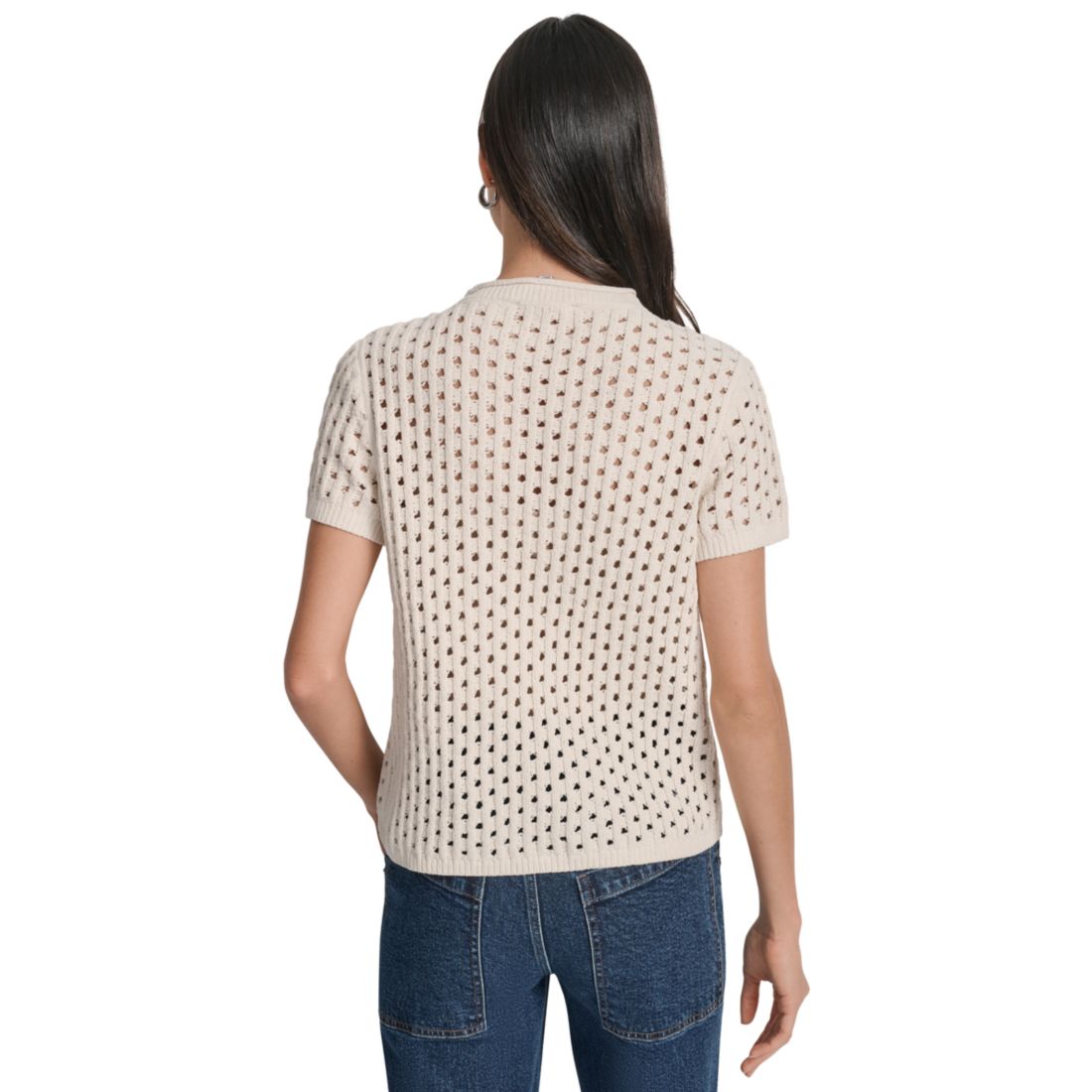 Dkny Jeans Women's Open Stitch Crewneck Short-Sleeve Sweater