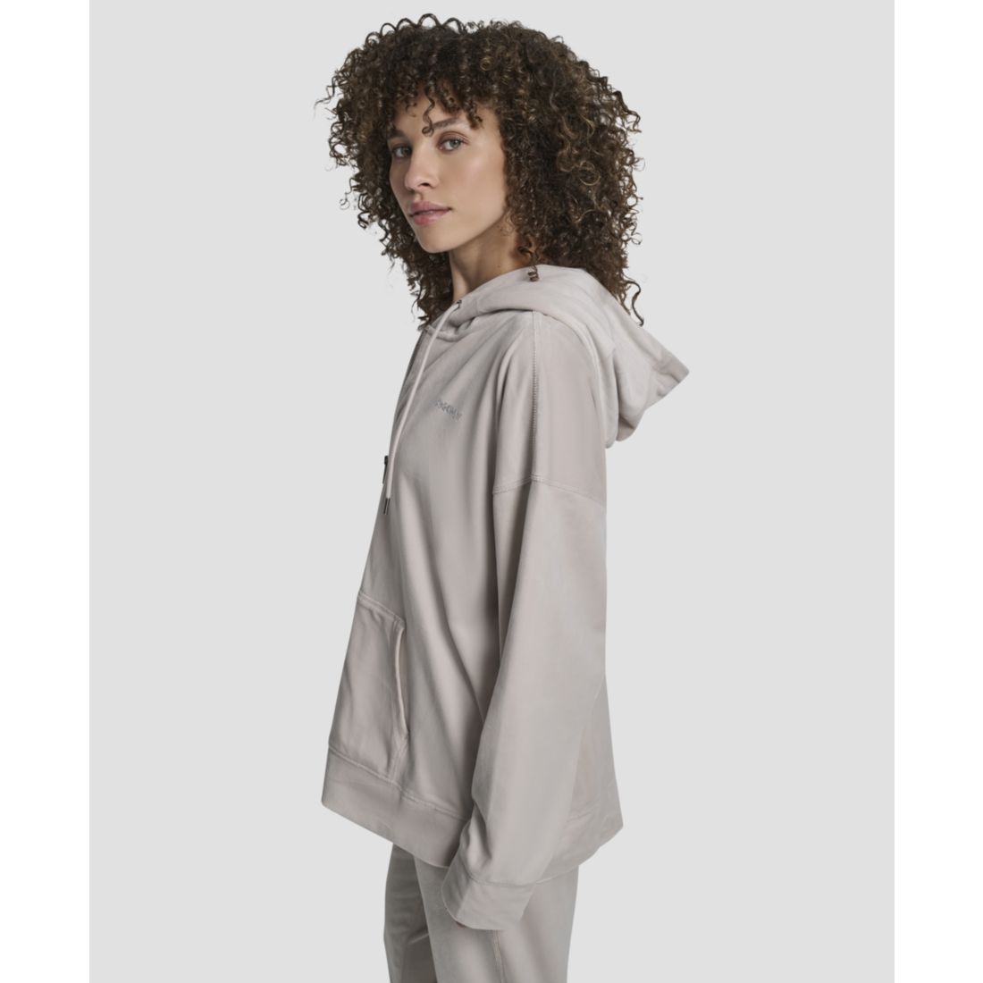 Dkny Women's Platinum Velour Rhinestone Logo Full-Zip Hoodie