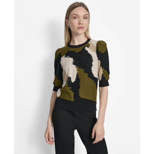 Dkny Women's Printed Puff-Sleeve Sweater