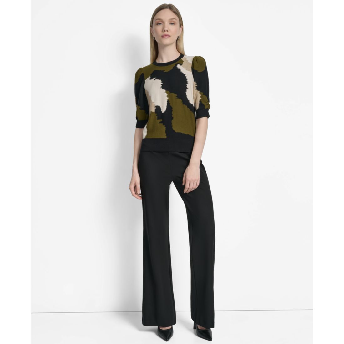 Dkny Women's Printed Puff-Sleeve Sweater