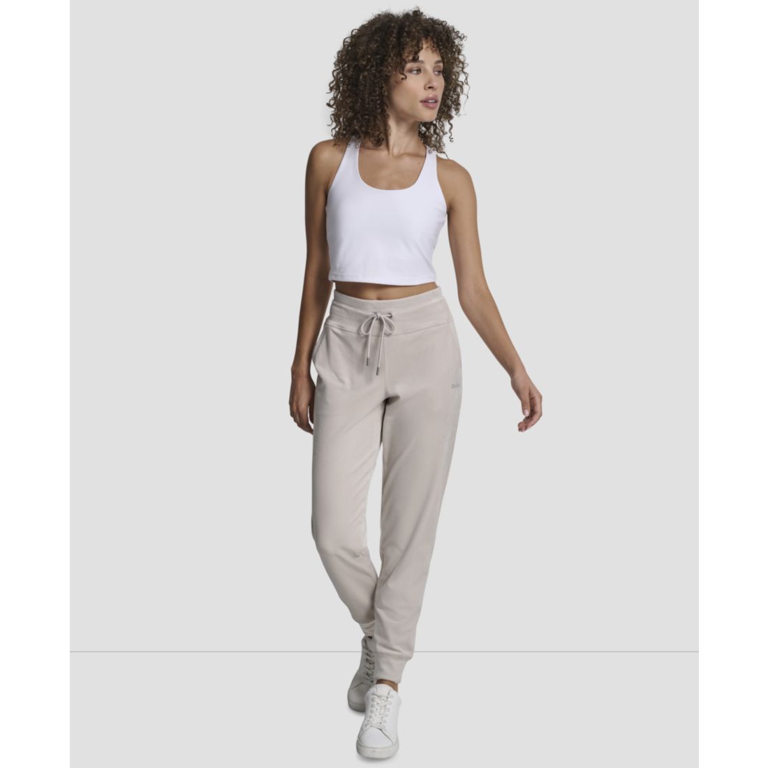 Dkny Women's Platinum Velour Rhinestone Logo Slim Fit Joggers