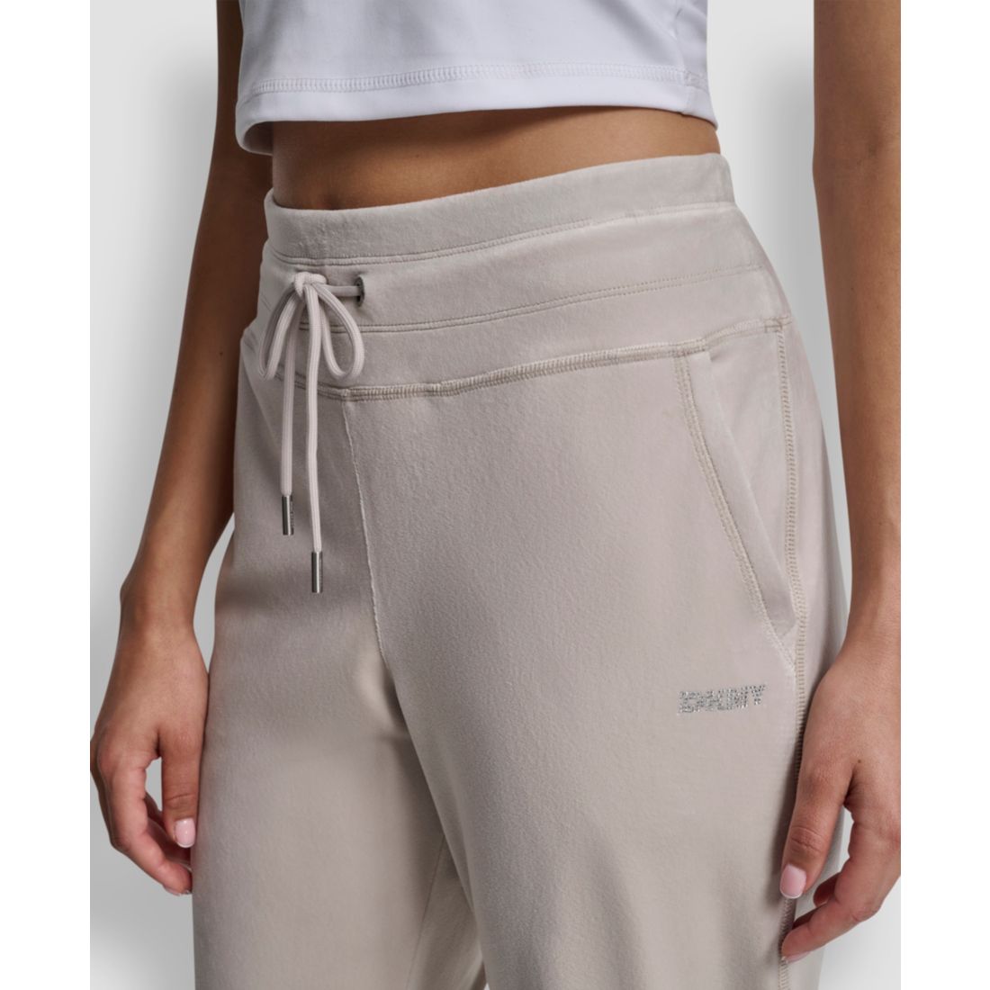 Dkny Women's Platinum Velour Rhinestone Logo Slim Fit Joggers