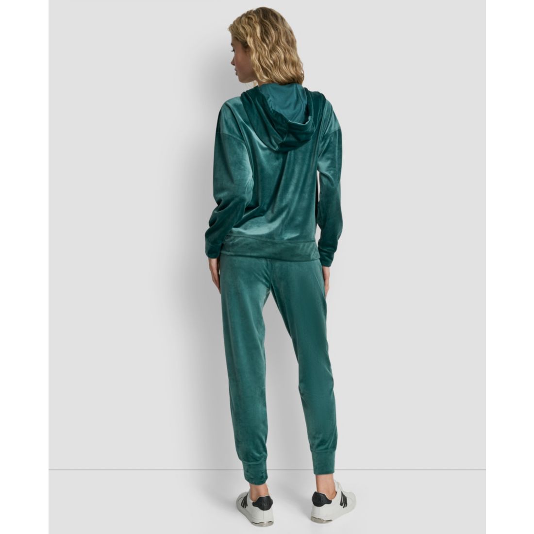 Dkny Women's Platinum Velour Rhinestone Logo Full-Zip Hoodie