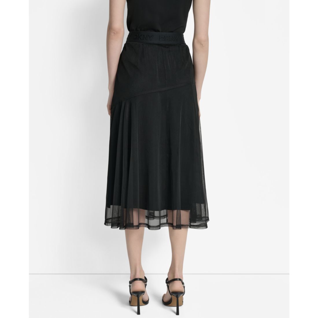 Dkny Women's Layered Mesh Logo-Tape Midi Skirt