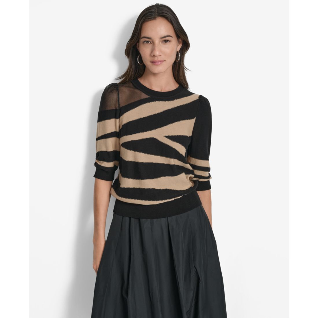 Dkny Women's Zebra-Print 3/4-Sleeve Sweater