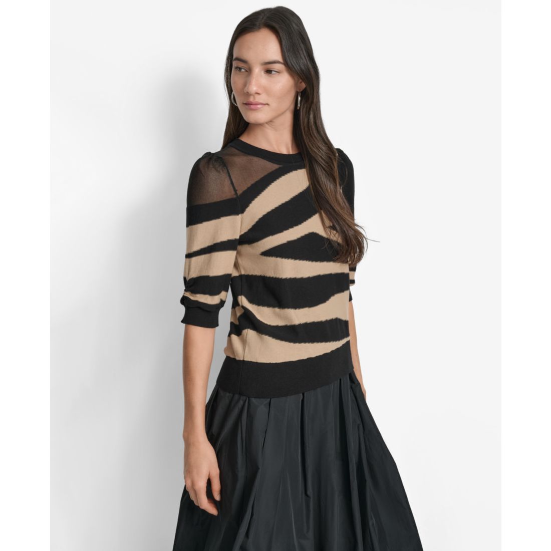Dkny Women's Zebra-Print 3/4-Sleeve Sweater