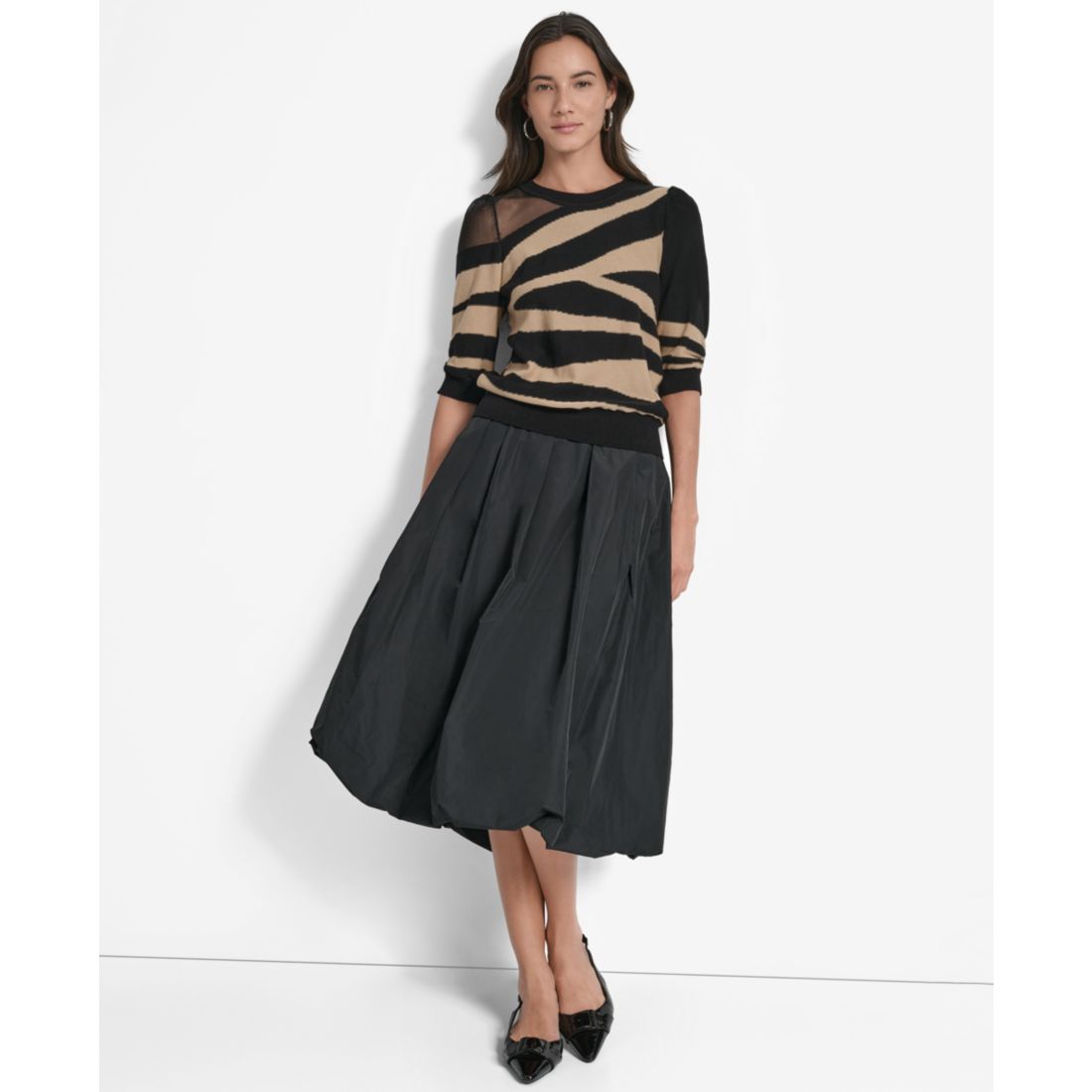 Dkny Women's Zebra-Print 3/4-Sleeve Sweater