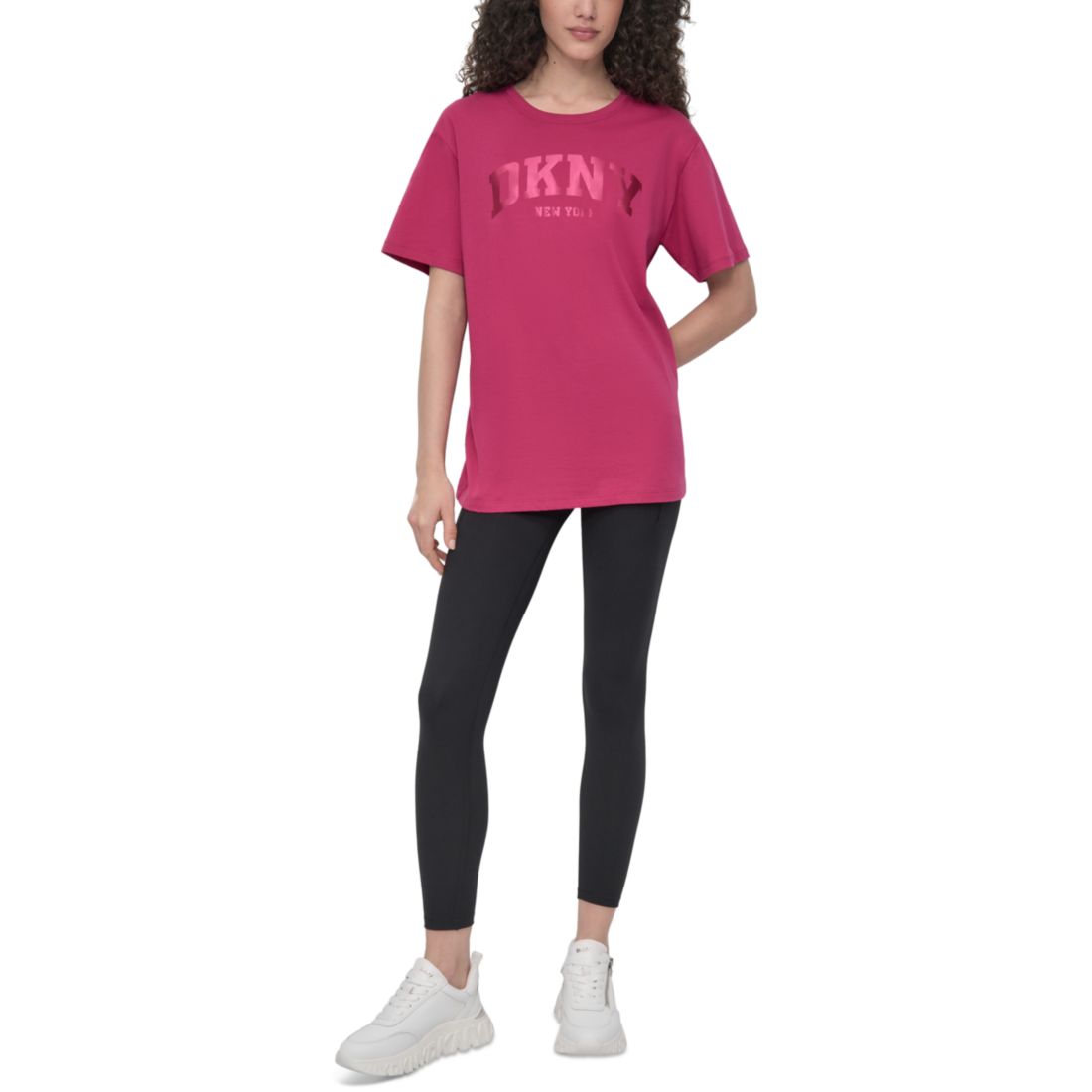 Dkny Sport Women's Varsity Satin Logo Oversized Cotton T-Shirt