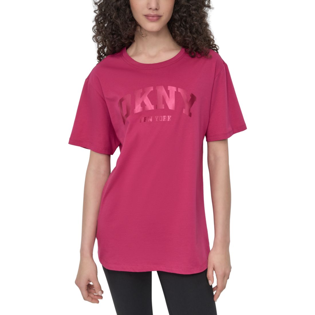 Dkny Sport Women's Varsity Satin Logo Oversized Cotton T-Shirt