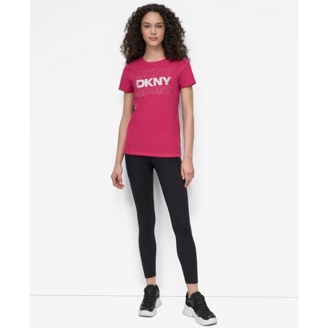 Dkny Women's Sport Glitter Logo Crew Neck T-shirt