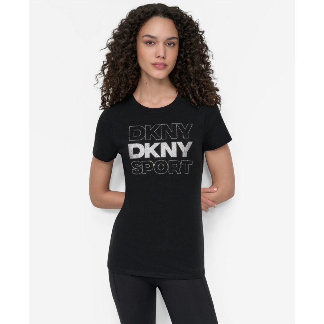 Dkny Women's Sport Glitter Logo Crew Neck T-shirt