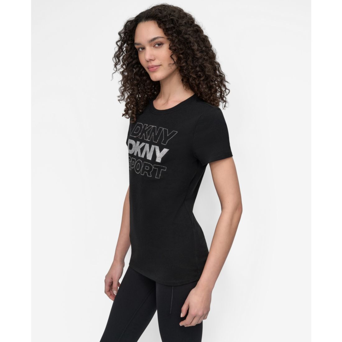 Dkny Women's Sport Glitter Logo Crew Neck T-shirt