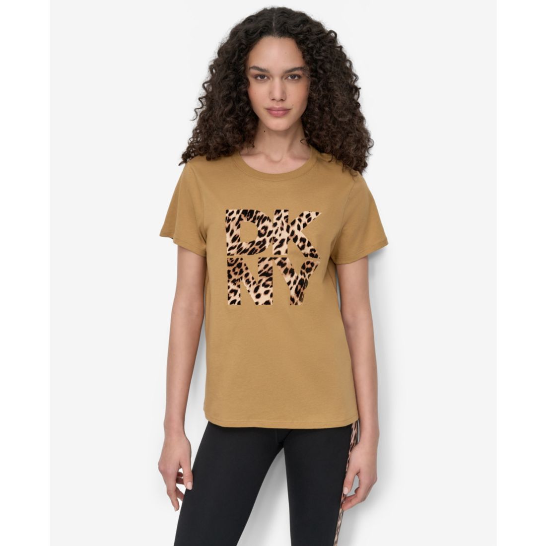 Dkny Women's Stacked Animal Print Crew Neck T-shirt - Black/ Black Whiskey