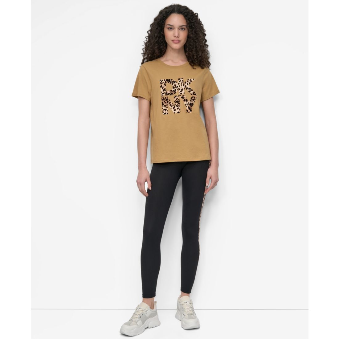 Dkny Women's Stacked Animal Print Crew Neck T-shirt - Black/ Black Whiskey
