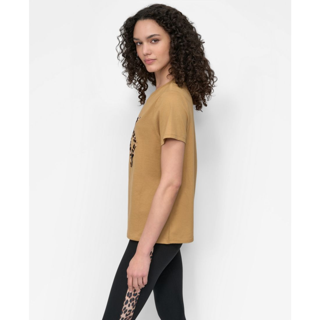 Dkny Women's Stacked Animal Print Crew Neck T-shirt - Black/ Black Whiskey