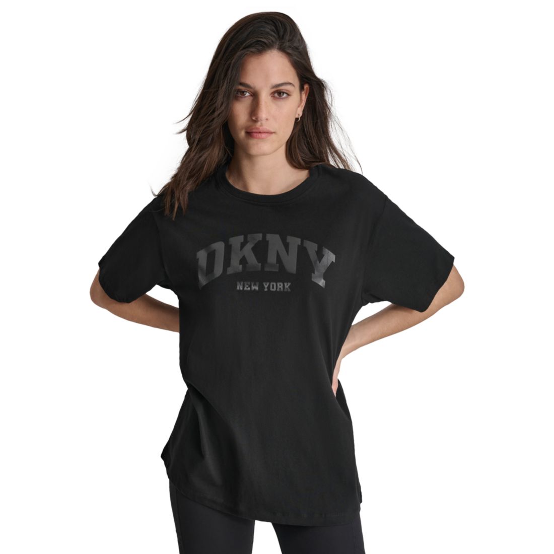 Dkny Sport Women's Varsity Satin Logo Oversized Cotton T-Shirt