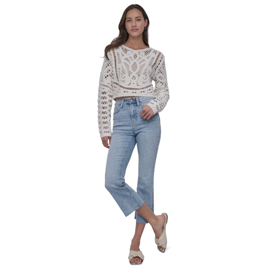 Dkny Jeans Women's Cotton Crochet Sweater
