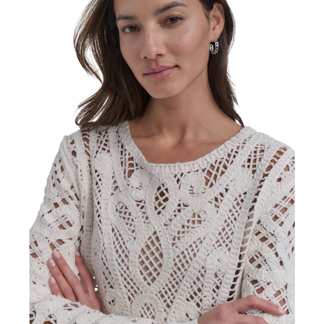 Dkny Jeans Women's Cotton Crochet Sweater