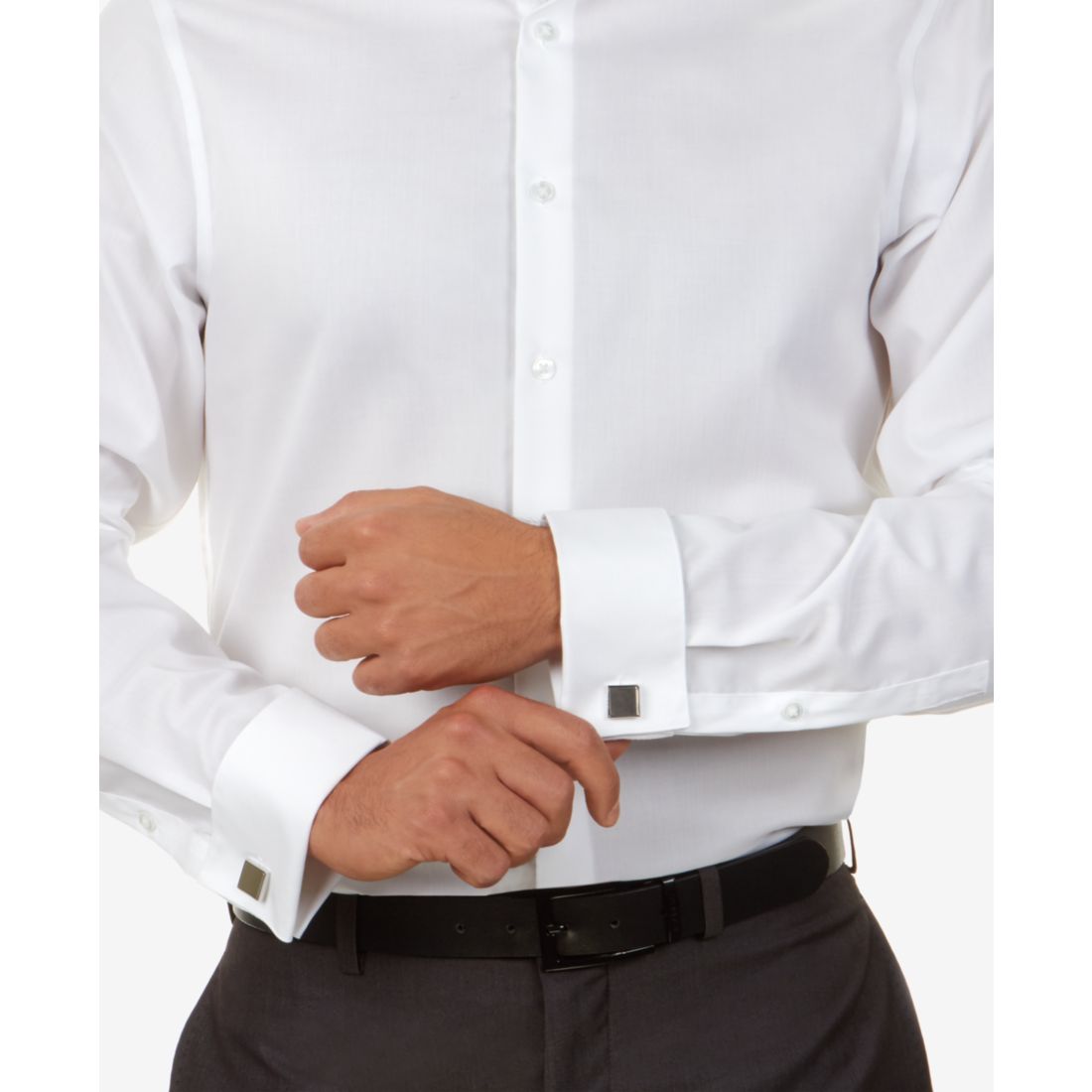 Calvin Klein Men's Slim-Fit Non-Iron Herringbone French Cuff Dress Shirt