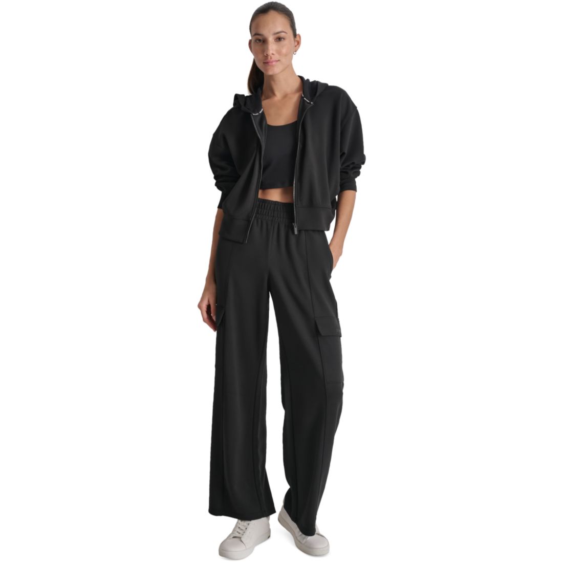 Dkny Sport Women's Drop-Shoulder High-Line Zip Scuba Hoodie