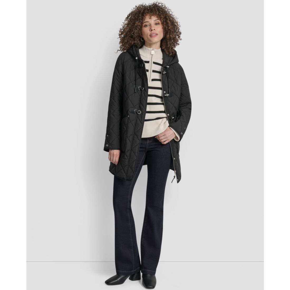 Dkny Women's Hooded Toggle Quilted Coat