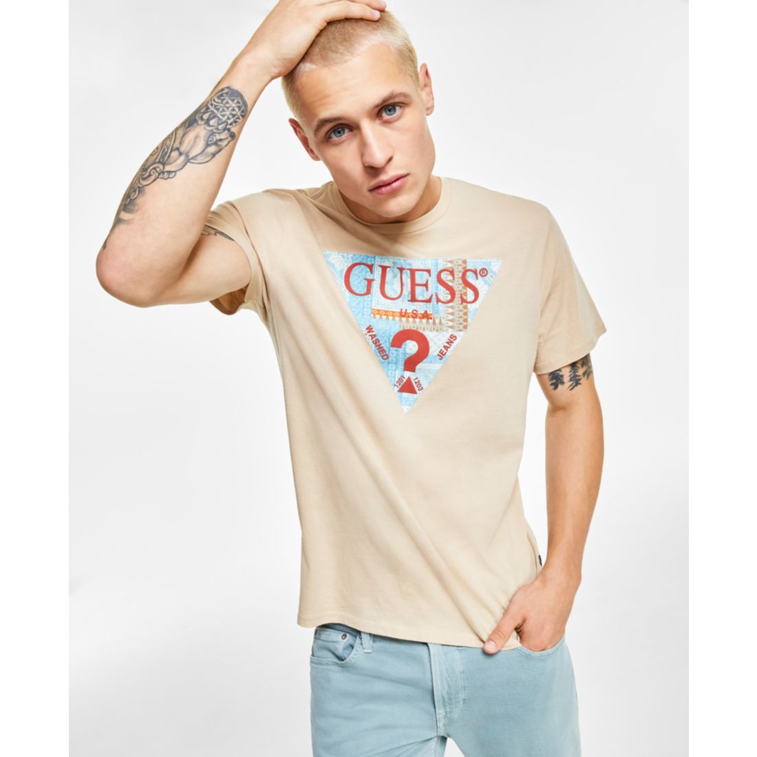Guess Men's Mosaic Triangle Logo Graphic T-Shirt