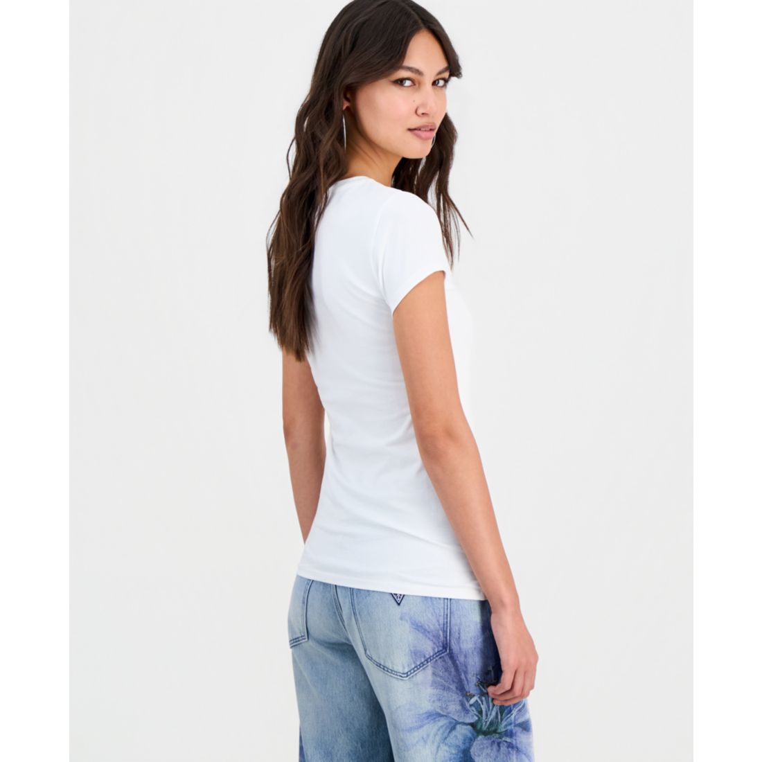 Guess Women's Triangle Lace Logo Short-Sleeve T-Shirt