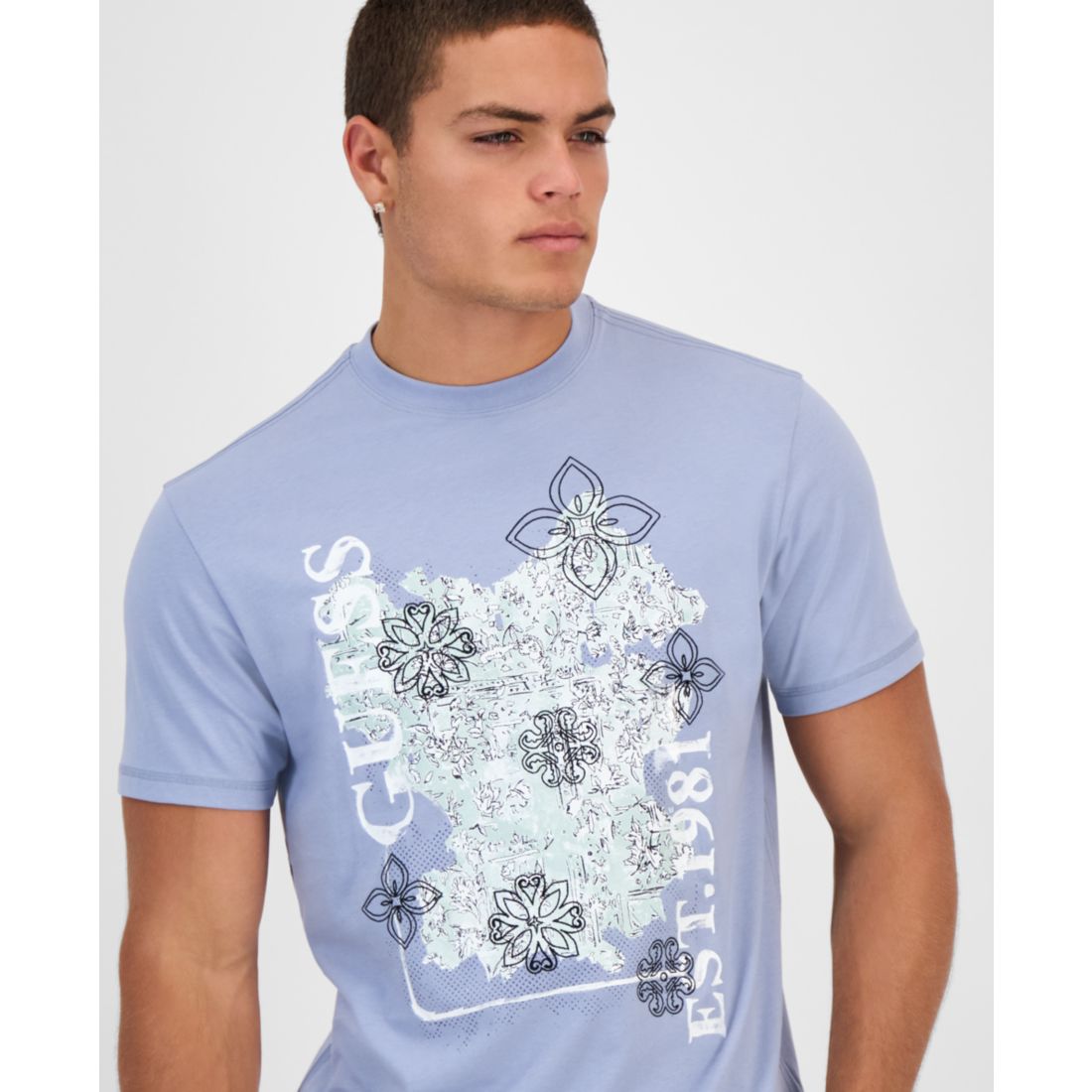 Guess Men's Faded Flower Short Sleeve Logo Graphic T-Shirt