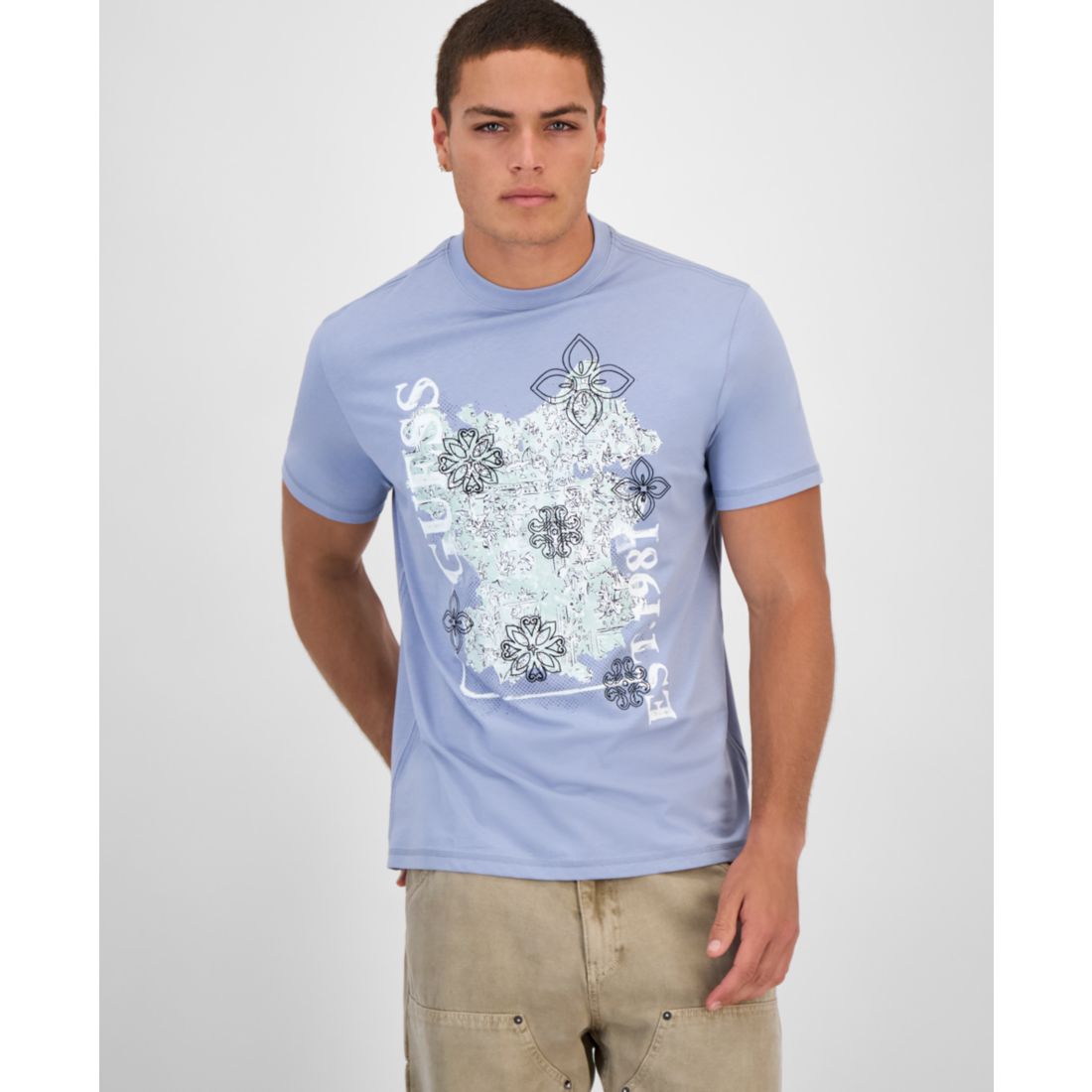 Guess Men's Faded Flower Short Sleeve Logo Graphic T-Shirt