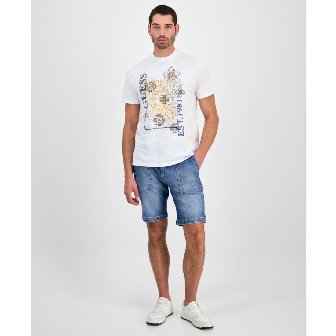 Guess Men's Faded Flower Short Sleeve Logo Graphic T-Shirt