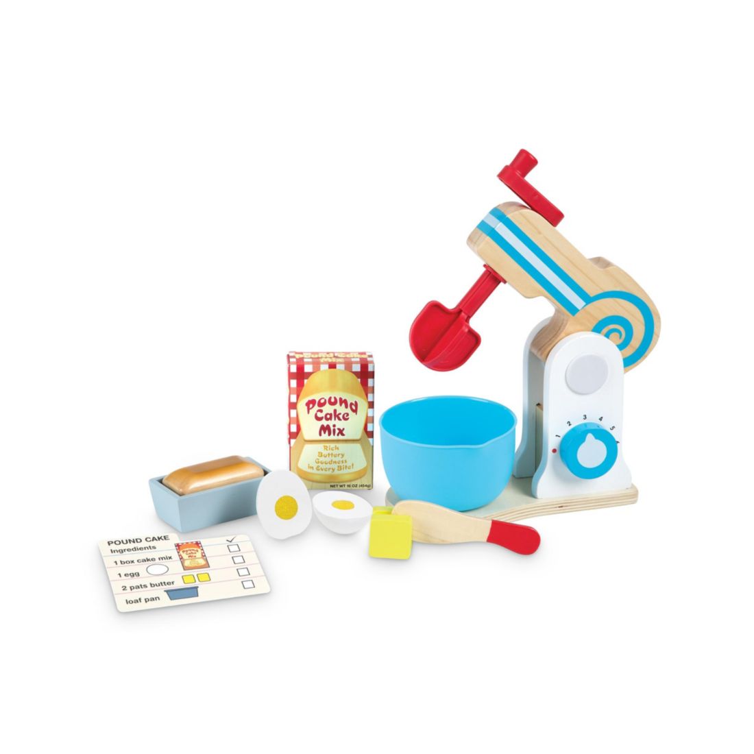 Melissa & Doug Wooden Make-a-Cake Mixer Set (11 pcs) - Play Food and Kitchen Accessories